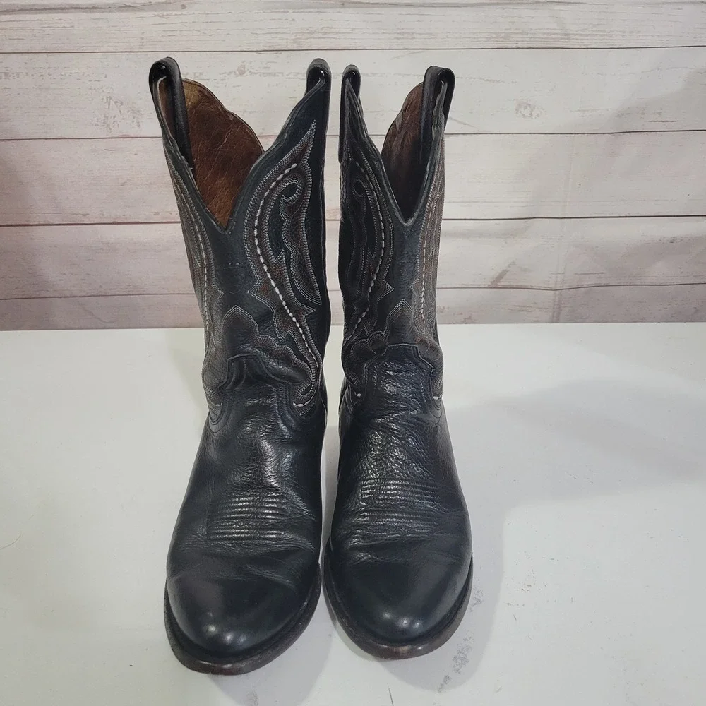 Ariat Heritage Western Boot Womens 7.5 B Black Pebbled Leather Stitching Cowgirl
